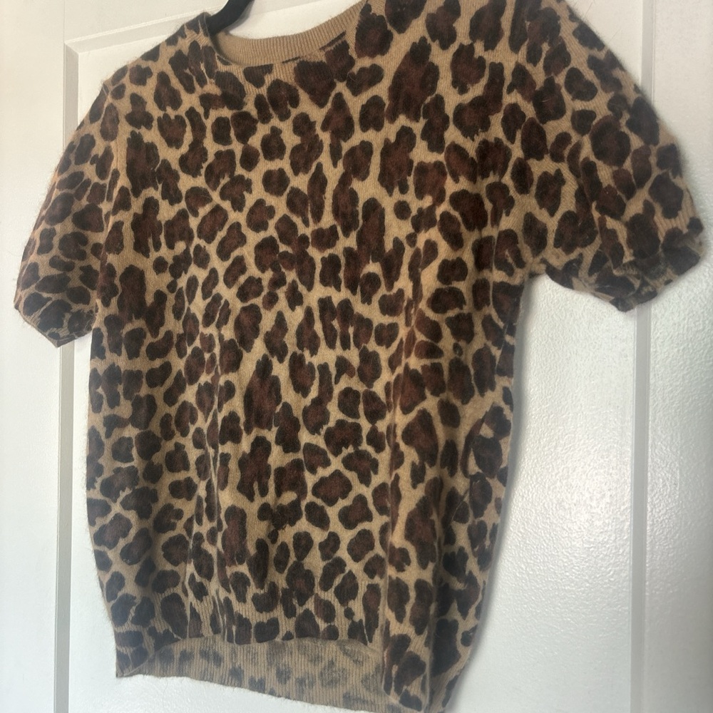 Casual Corner Animal Print Short Sleeve Top - Brown and Tan